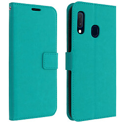 Avizar Housse Samsung Galaxy A20e Étui Porte carte Support Vidéo Vintage Bleu turquoise