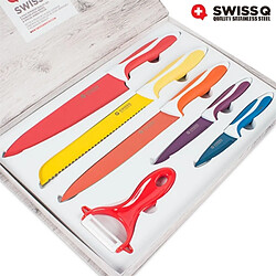 Totalcadeau Coffret de couteaux Swiss Q 5 couteaux et 1 économe