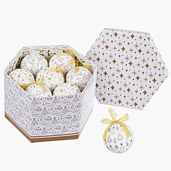 BigBuy Christmas Boules de Noël Blanc Doré Papier Polyfoam 7,5 x 7,5 x 7,5 cm (14 Unités)