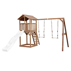 AXI Beach Tower Aire de Jeux avec Toboggan en BLANC, 2 Balançoires & Bac à Sable | Grande Maison enfant extérieur en marron | Cabane de Jeu en Bois FSC