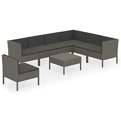 Maison Chic Salon de jardin 8 pcs + coussins - Mobilier/Meubles de jardin - Table et chaises d'extérieur Résine tressée Gris -MN14632