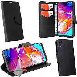 Htdmobiles Housse etui portefeuille pour Samsung Galaxy A70 + film ecran - NOIR / NOIR