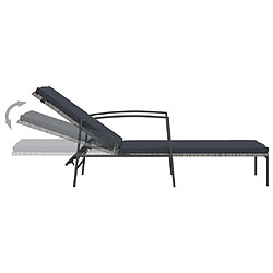 Helloshop26 Transat chaise longue bain de soleil lit de jardin terrasse meuble d'extérieur avec coussin résine tressée gris 02_0012511 pas cher