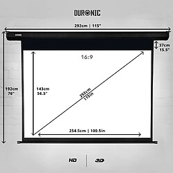 Duronic EPS115 /169 Ecran de projection électrique 115 pouces 16:9 / 254 x 142 cm - Fixation mur ou plafond - 4K Full HD 3D