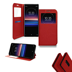 Ipomcase Coque Etui Housse de protection porte carte pour Sony Xperia 1 -Rouge