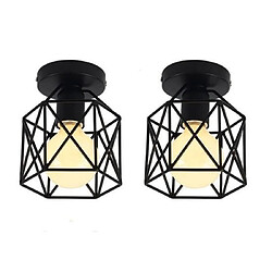 Stoex Lot de 2 Plafonnier Industrielle en Métal Cage Carré, Lustre Abat-jour Fer Luminaire E27 40W Noir pour Salon Chambre Bar