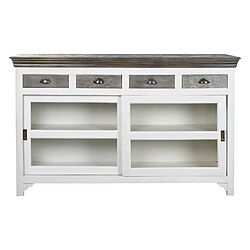 Pegane Buffet, meuble de rangement en verre et bois de manguier coloris gris et blanc -Longueur 165 x Profondeur 45,7 x hauteur 105,4 cm