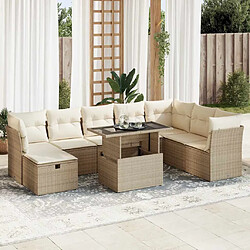 vidaXL Salon de jardin avec coussins 9 pcs beige résine tressée