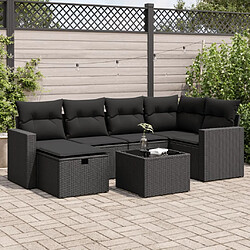 vidaXL Salon de jardin 7 pcs avec coussins noir résine tressée