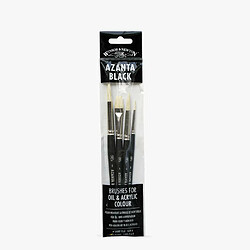 Winsor & Newton AZANTA Noir Pinceau pour Peinture à l'huile & Acrylique Couleur, Bois, Transparent, Set: 4 Pinsel