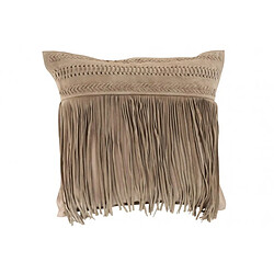 Dansmamaison Coussin Franges Carre Cuir Gris Clair