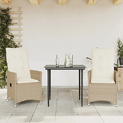 vidaXL Chaises inclinables de jardin lot de 2 et coussins beige rotin