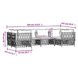 vidaXL Salon de jardin avec coussins 6 pcs blanc acier pas cher