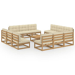 Maison Chic Salon de jardin 13 pcs avec coussins, Ensemble Tables et chaises d'extérieur bois de pin massif -GKD171210