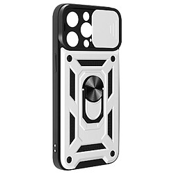 Avizar Coque Antichoc pour iPhone 15 Pro Max Cache Caméra Coulissant Bague argent