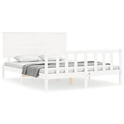 Maison Chic Lit adulte - Cadre Structure de lit avec tête de lit Contemporain blanc King Size bois massif -MN20100