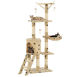 Helloshop26 Arbre à chat griffoir grattoir niche jouet animaux peluché en sisal 138cm beige motif de pattes 3702039