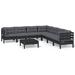 Maison Chic Salon de jardin 8 pcs + coussins - Mobilier/Meubles de jardin - Table et chaises d'extérieur Noir Bois de pin solide -MN74013