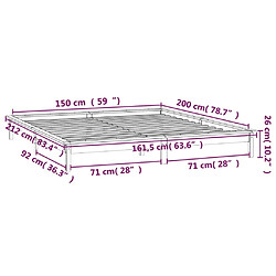 vidaXL Cadre de lit à LED sans matelas blanc 150x200 cm bois massif pas cher