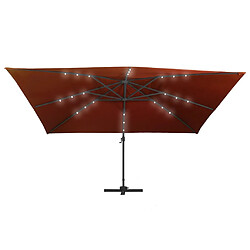 Avis vidaXL Parasol de jardin en porte-à-faux avec lumières LED terre cuite