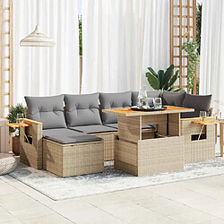 vidaXL Salon de jardin avec coussins 7 pcs beige résine tressée acacia