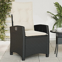 vidaXL Chaise inclinable de jardin avec coussins noir résine tressée