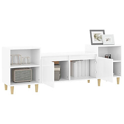 Maison Chic Meuble TV scandinave - Banc TV pour salon Blanc brillant 160x35x55 cm Bois d'ingénierie -MN47775 pas cher