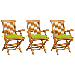 vidaXL Chaises de jardin avec coussins vert vif lot de 3 Bois de teck 