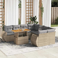 vidaXL Salon de jardin avec coussins 9 pcs beige résine tressée