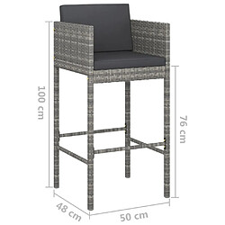 vidaXL Tabourets de bar lot de 4 avec coussins gris résine tressée pas cher