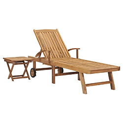 Maison Chic Chaise longue avec table | Bain de soleil Relax | Transat Bois de teck solide -GKD84082