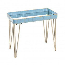 Pegane Table d'appoint coloris bleu-bronze en métal - L 60 x P 31 x H 54 cm