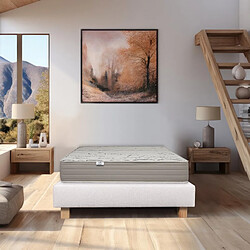 LUXURY LITERIE Ensemble Matelas Organic Cotton, 24 cm, mousses haute densité, ferme, face été/hiver + sommier beige ep20cm, 90x190cm