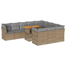 vidaXL Salon de jardin 11 pcs avec coussins beige résine tressée