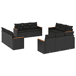 Maison Chic Salon de jardin 12 pcs avec coussins | Ensemble de Table et chaises | Mobilier d'Extérieur noir résine tressée -GKD25488