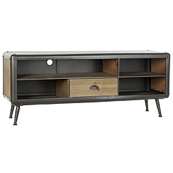 Pegane Meuble TV en bois sapin naturel et métal coloris noir - Longueur 140 x Hauteur 57 x Profondeur 41 cm