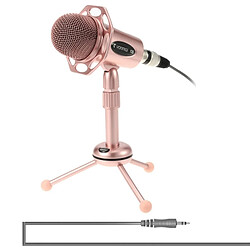 Wewoo Micro or rose professionnel jeu microphone à condensateur enregistrement sonore avec support de trépied, longueur de câble: 1,8 m