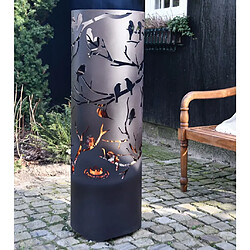 Fancy Flames Brasero cylindre découpe laser 39 x 117 cm Découpe oiseaux. pas cher