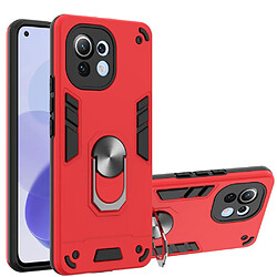 Coque en TPU antichoc avec béquille à anneau rotatif rouge pour votre Xiaomi Mi 11