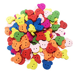 100pcs couleur mixte ours en bois boutons 2 trous pour bricolage couture scrapbooking