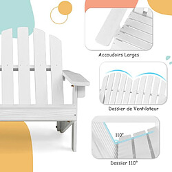 Helloshop26 Chaise/fauteuil de jardin adirondack 2 places pour enfants en bois de sapin avec dossier 110 degrés accoudoirs charge 100 kg blanc 20_0005119