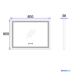 EMKE Miroir de salle de bain LED Cadre noir avec Interrupteur Tactile, Anti-buée, Horloge, Température, Dimmable, Fonction Mémoire, Lumière neutre - 80x60cm pas cher