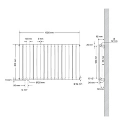 Acheter LuxeBath Radiateur Oval Tube Radiateur design à une couche, raccordement à gauche 1020x600 mm