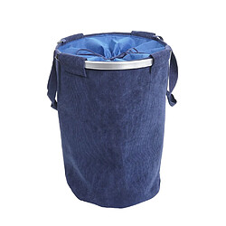 Decoshop26 Panier à linge corbeille avec cordon de serrage 55x39cm 65L velours bleu 04_0001297