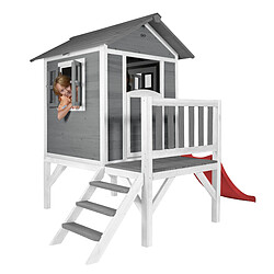 AXI Maison Enfant Beach Lodge XL en Gris avec Toboggan en Rouge | Maison de Jeux en Bois FFC pour Les Enfants | Maisonnette / Cabane de Jeu pour Le Jardin pas cher