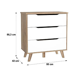 Acheter FINLANDEK Commode de chambre VANKKA scandinave decor chene et blanc mat + pieds en bois massif - L 80 cm