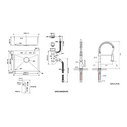 Acheter Auralum MAX Évier Cuisine 1 Bac 55*45CM Noir+Robinet de Cuisine à Ressort avec Douchette Extensible,2 Modes, Pivotant à 360°,Noir