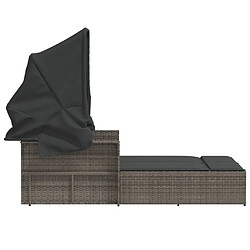 Maison Chic Chaise longue | Transat Bain de soleil double et auvent et coussins gris résine tressée -GKD82635 pas cher