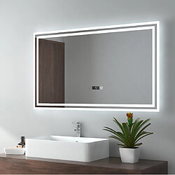 EMKE Miroir de salle de bain 100x60cm, Miroir avec éclairage avec Interrupteur Tactile, Anti-buée, Bluetooth, Horloge, Miroir LED Lumière Blanche Froide