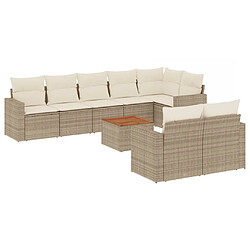 vidaXL Salon de jardin avec coussins 9 pcs beige résine tressée